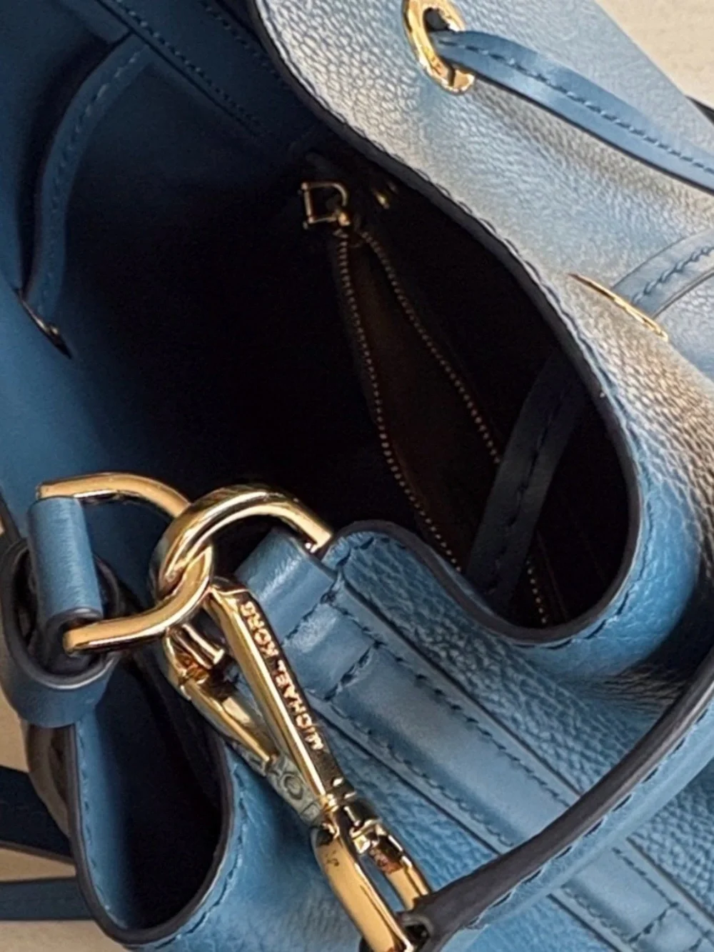 Michael Kors Navy Blue Pebbled Leather Drawstring Bucket Shoulder Bag